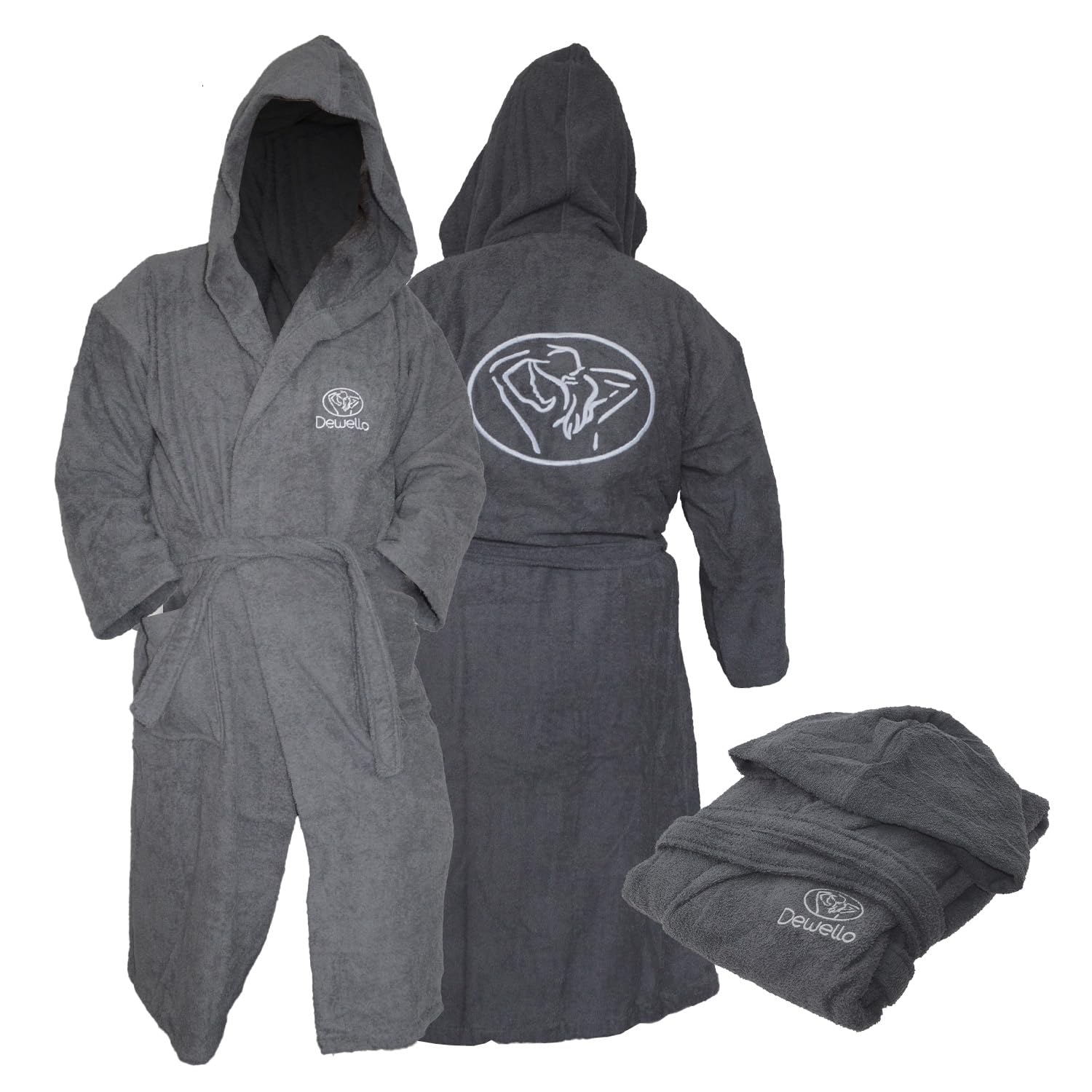 dewello-bademantel-mit-kapuze-baumwolle-grau-gr-e-m-unisex-saunamantel image 1