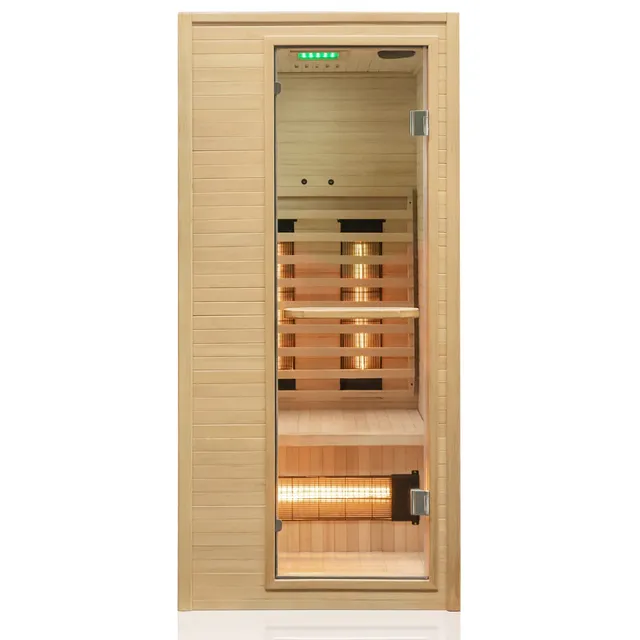dewello-infrarotkabine-calgary-90-x-90-cm-1-person-infrarotsauna-aus-hemlock-tan image 1