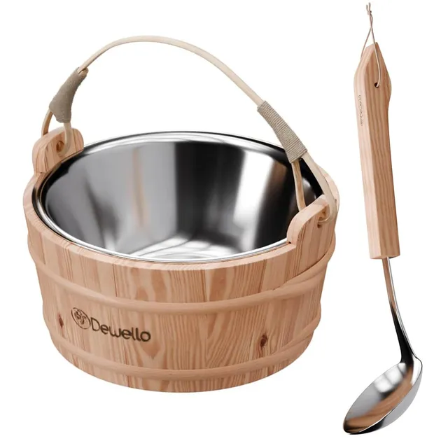 dewello-saunaeimer-inkl-kelle-mit-edelstahleinsatz-3-liter-hemlock-holz image 1
