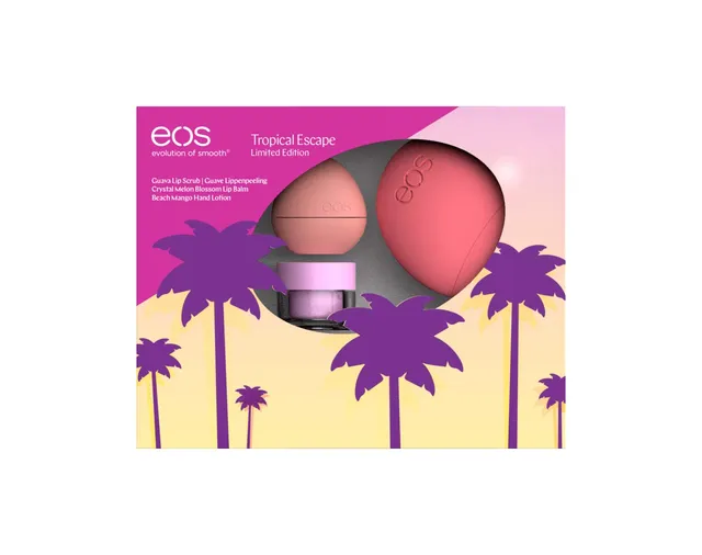 eos-tropical-escape-set-3er-lippenpeeling-crystal-lip-balm-handcreme image 1