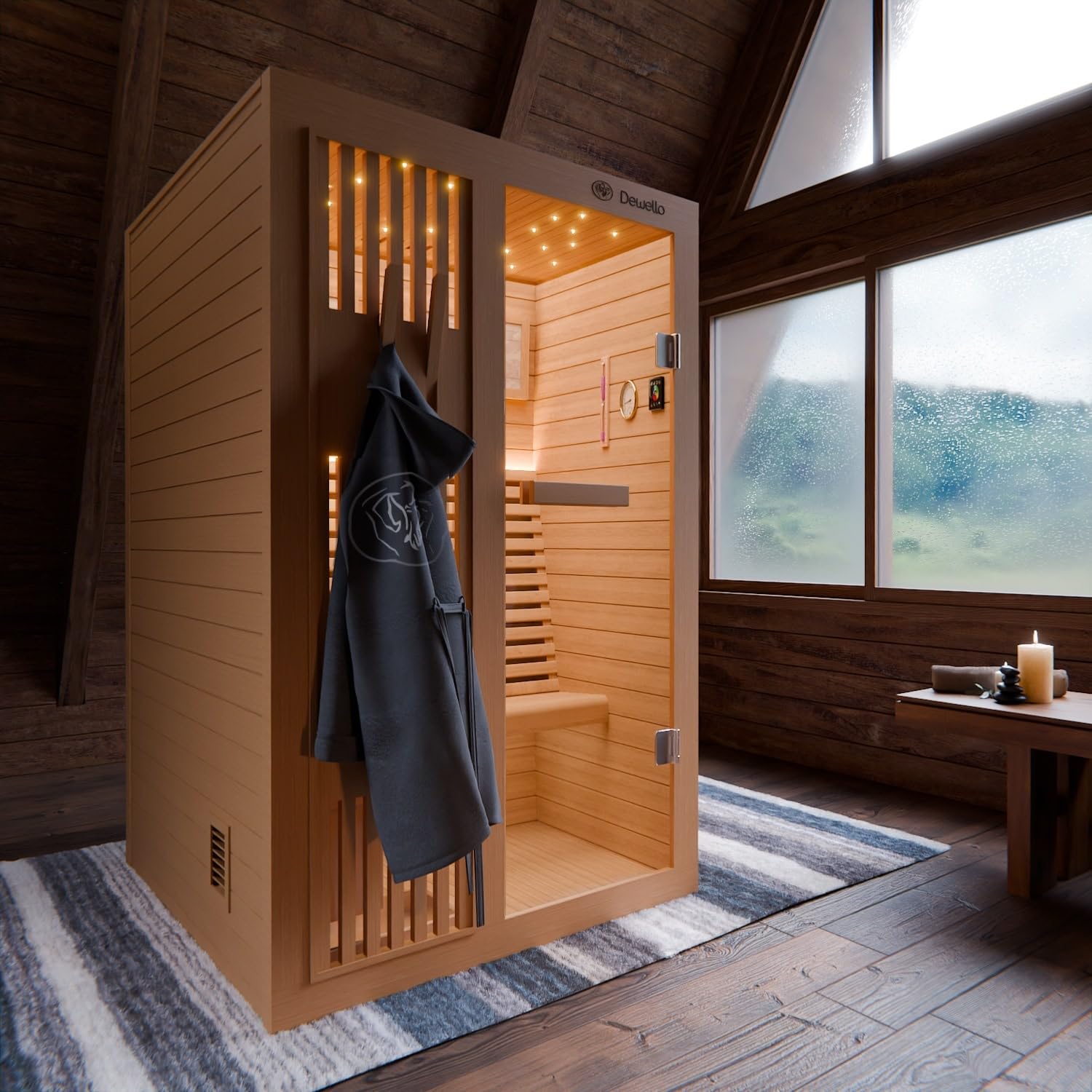 dewello-minto-120x120-finnische-sauna-aus-hemlock-tannenholz-mit-3-5-kw-harvia-o image 2
