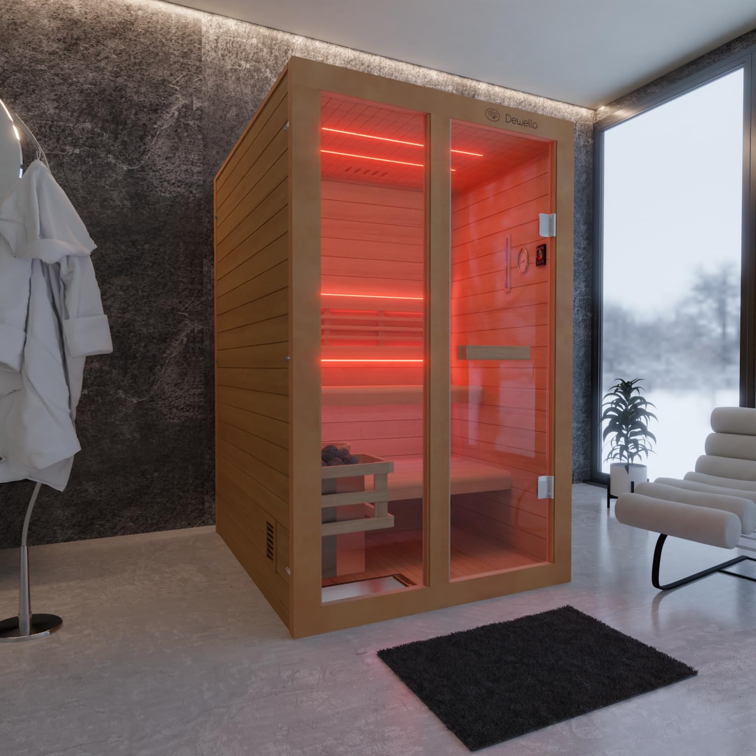 dewello-tofino-120x140-finnische-sauna-aus-hemlock-tannenholz-mit-3-5-kw-harvia- image 2